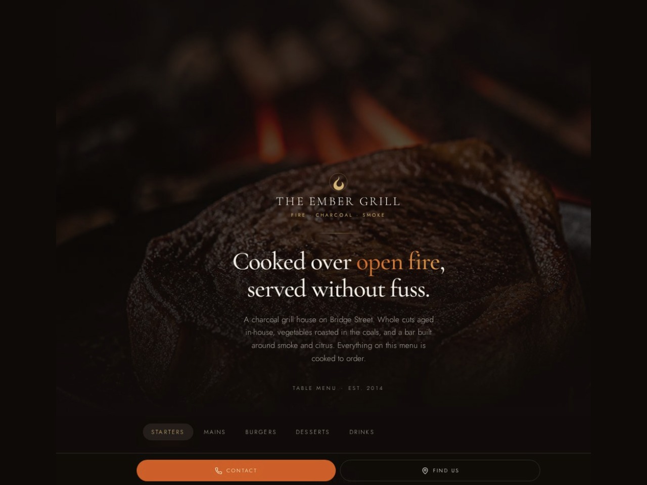 The Ember Grill digital menu shown on screen, designed by NextRise Works